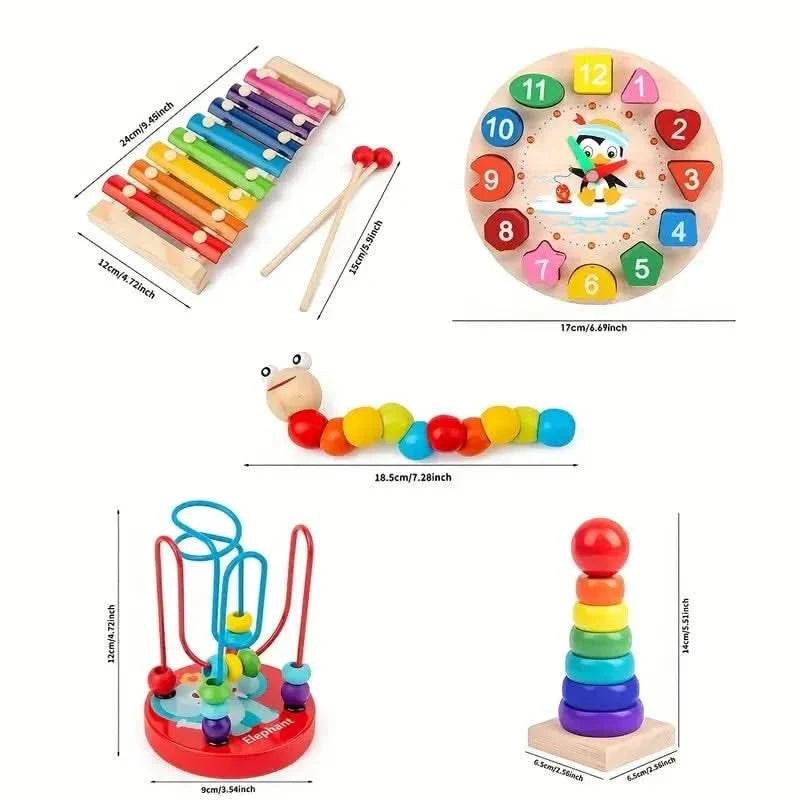 Montessori Toys 5-in-1 Wooden Set — Baby 6+ Months 6