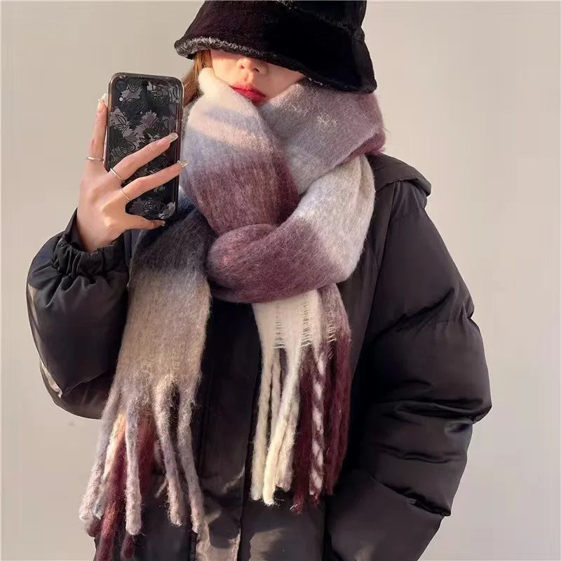 Large Soft Winter Scarf with Fringe — Gradient Woven Design 10