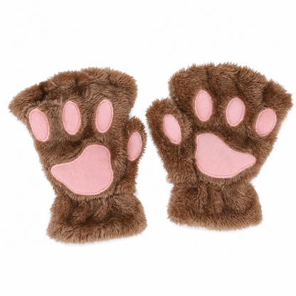 Cat Paw Plush Fingerless Gloves — 3D Paw Pad One Size 6