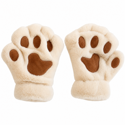 Cat Paw Plush Fingerless Gloves — 3D Paw Pad One Size 1