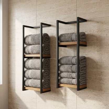 2-Tier Wall-Mounted Towel Rack — Space-Saving Stainless Steel