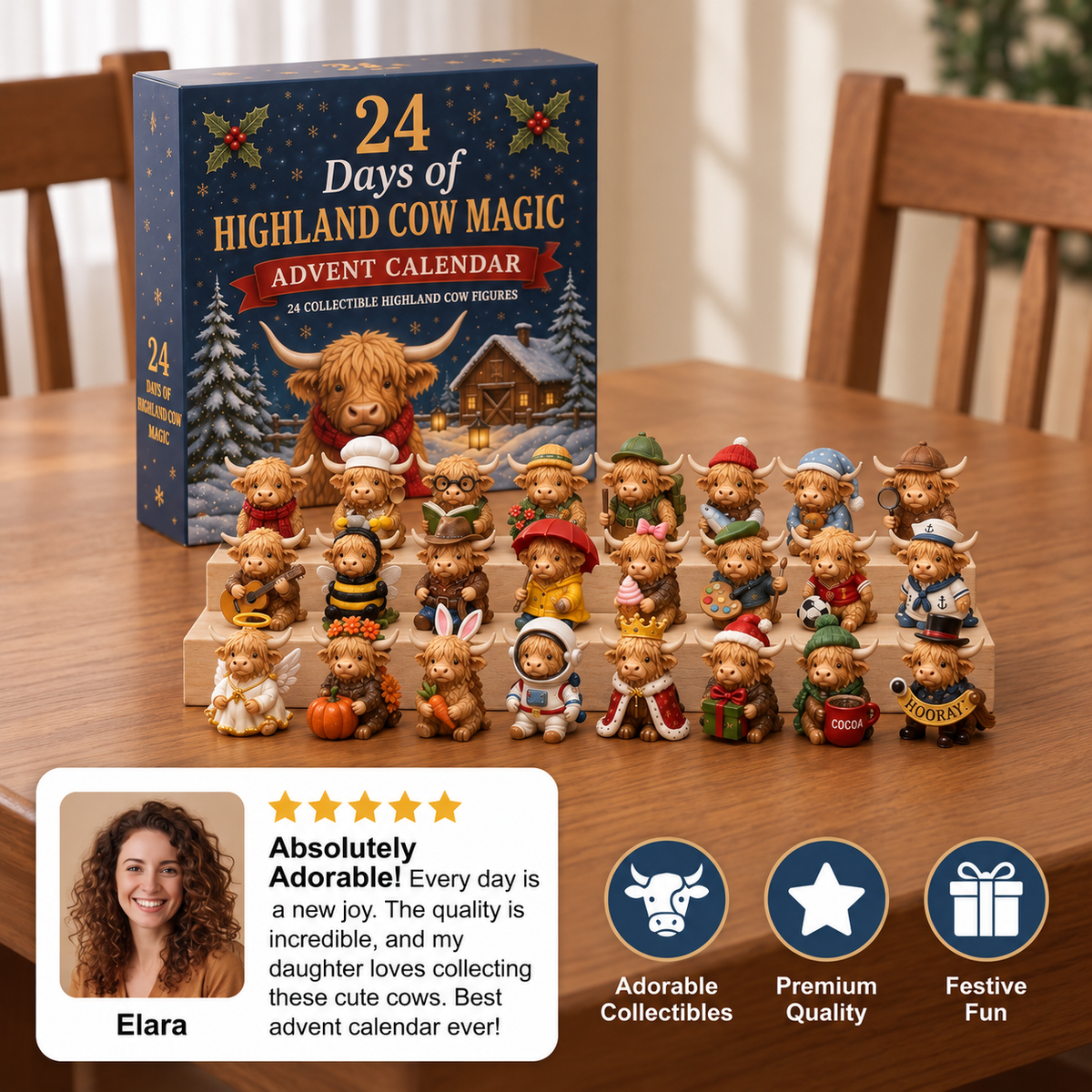 24-Day Highland Cow Advent Calendar — Collectible Mini Figurines 3