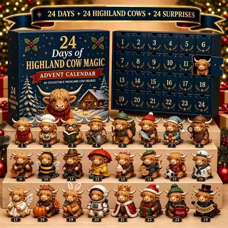 24-Day Highland Cow Advent Calendar — Collectible Mini Figurines 6