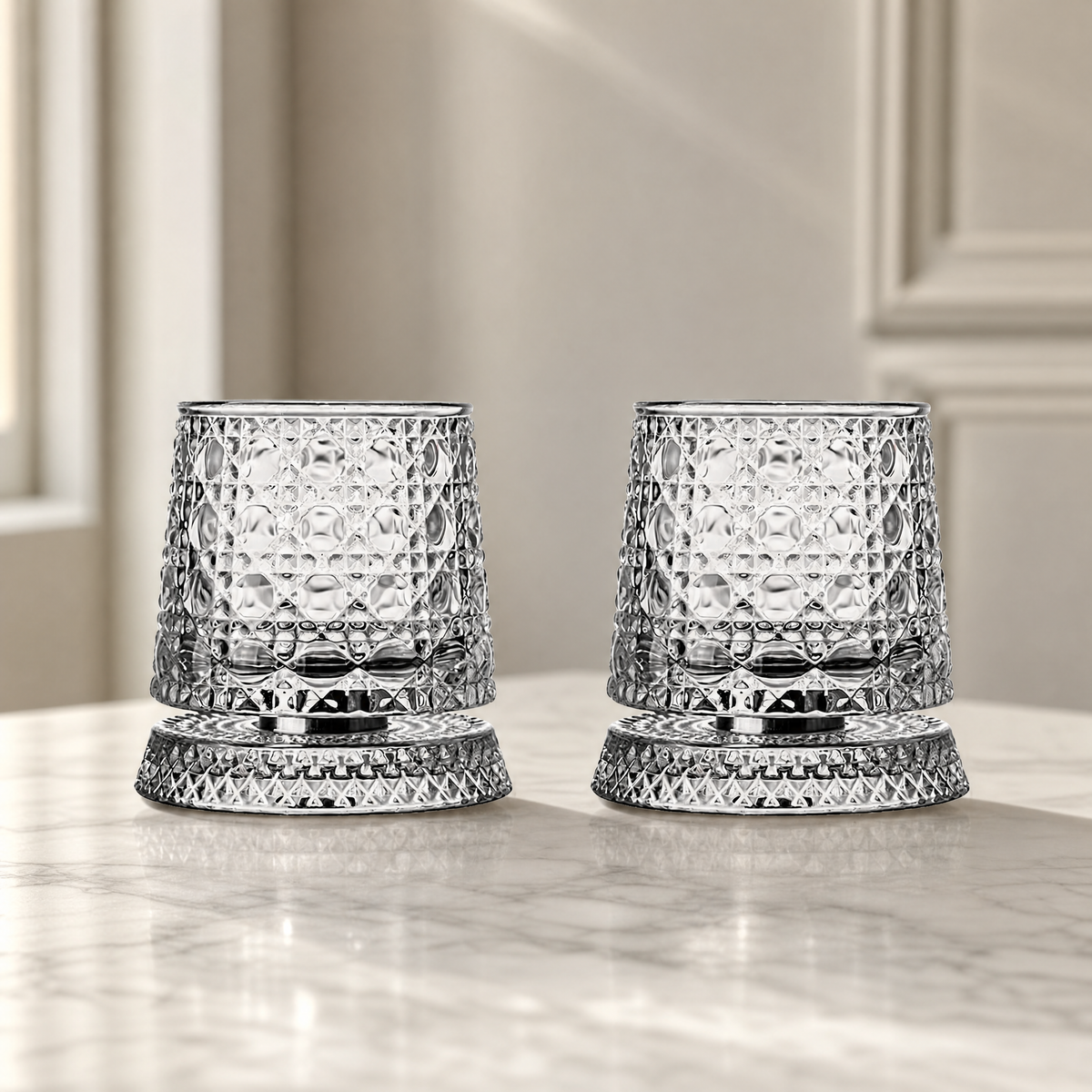 Whiskey Glass Set with 360° Rotating Base — Cut Tumbler 2pc 9