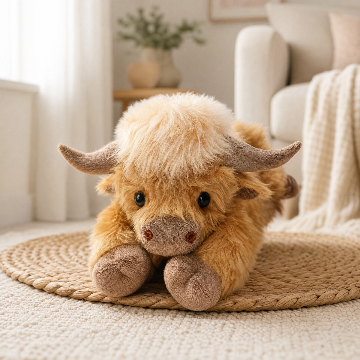 Weighted Plush Highland Cow 65 cm — Long Faux Fur & Horns 8