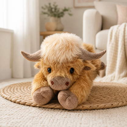 Weighted Plush Highland Cow 65 cm — Long Faux Fur & Horns 8