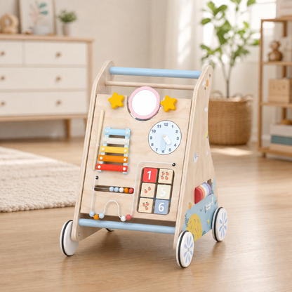 Baby Walker Wooden with Educational Activity Panel 1