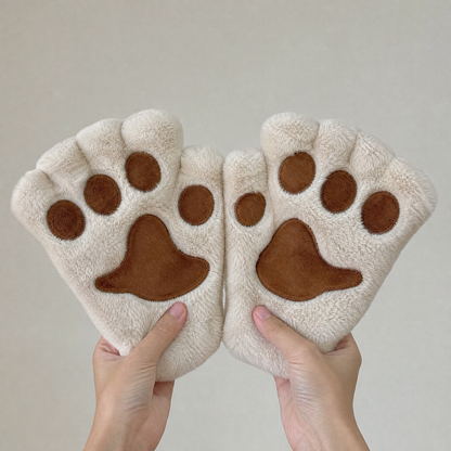 Cat Paw Plush Fingerless Gloves — 3D Paw Pad One Size 4