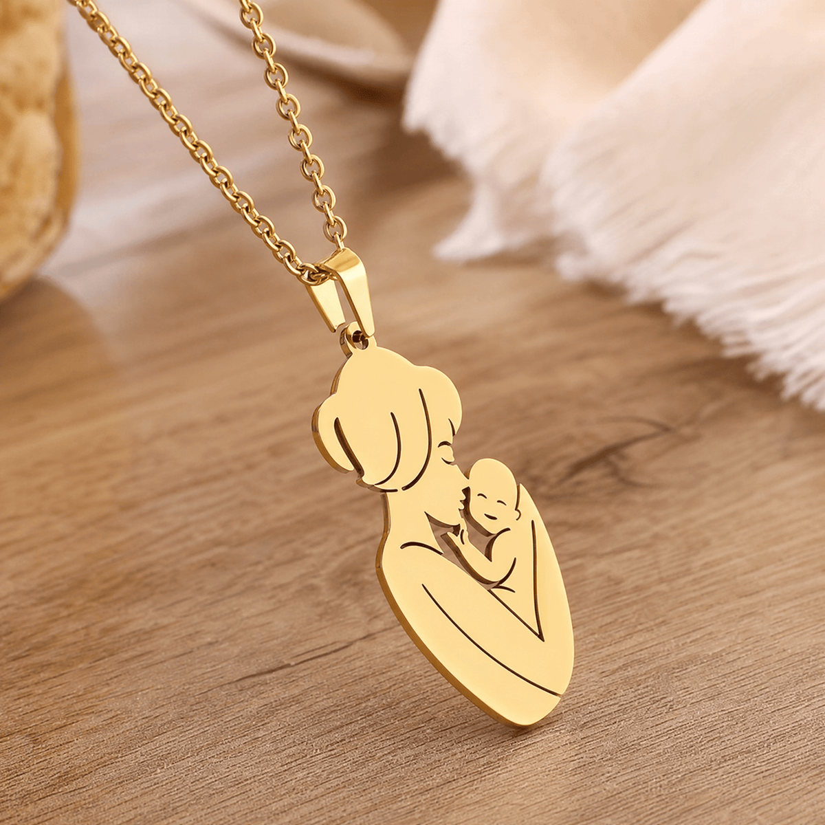 Gift for Mom — Mother & Child Pendant Necklace Steel 1