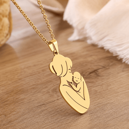 Gift for Mom — Mother & Child Pendant Necklace Steel 1