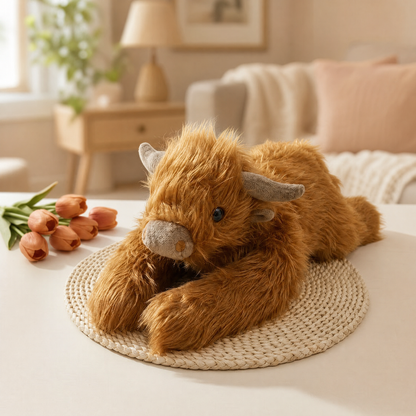 Weighted Plush Highland Cow 65 cm — Long Faux Fur & Horns 1