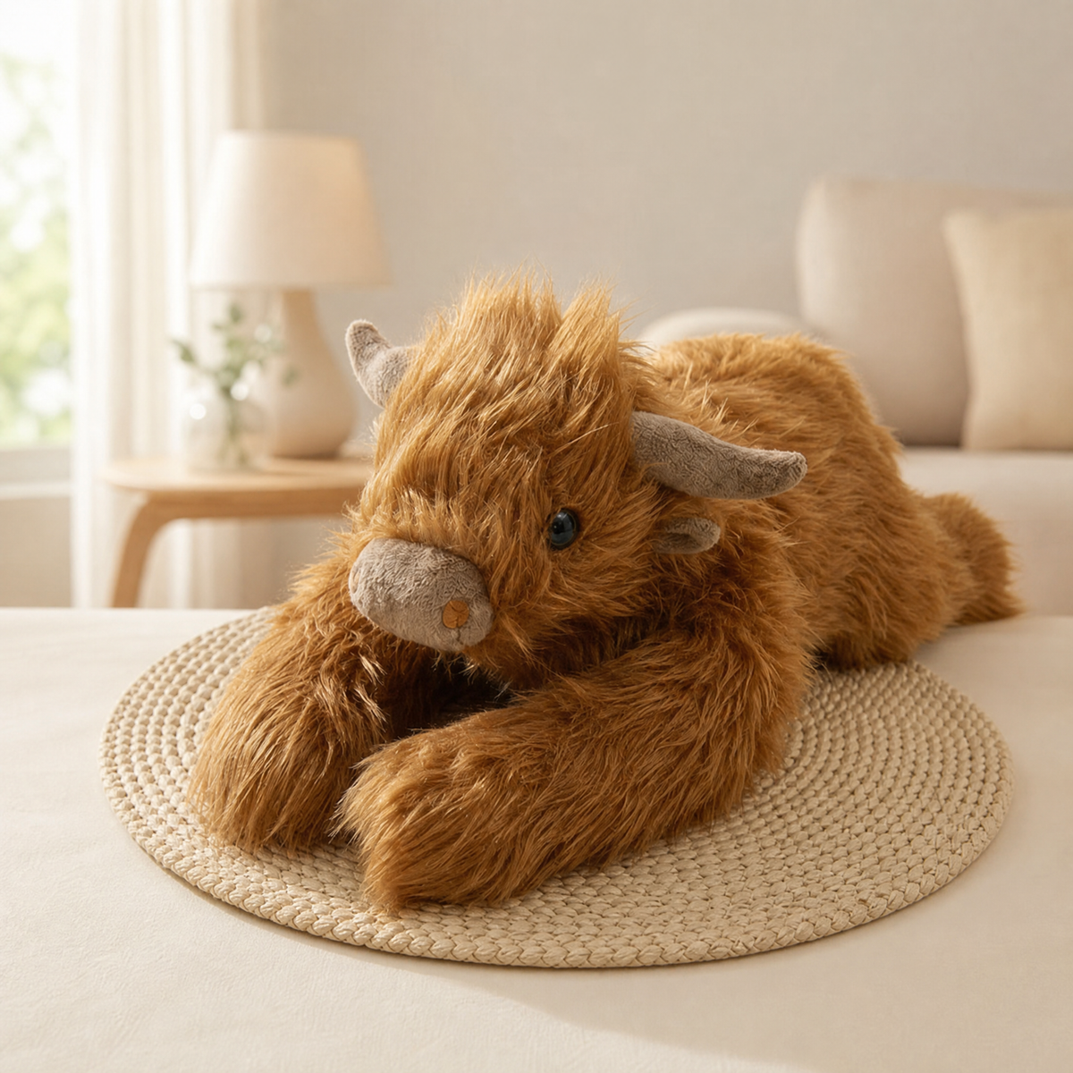 Weighted Plush Highland Cow 65 cm — Long Faux Fur & Horns 7