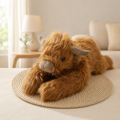 Weighted Plush Highland Cow 65 cm — Long Faux Fur & Horns 7