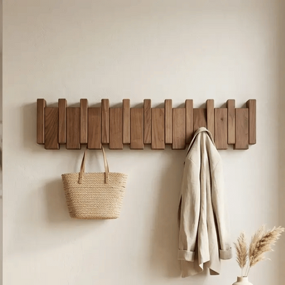 Piano Key Wooden Wall Coat Rack — Walnut & Beech, 4/6/8 Hooks