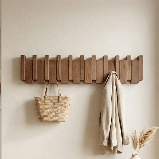 Piano Key Wooden Wall Coat Rack — Walnut & Beech, 4/6/8 Hooks