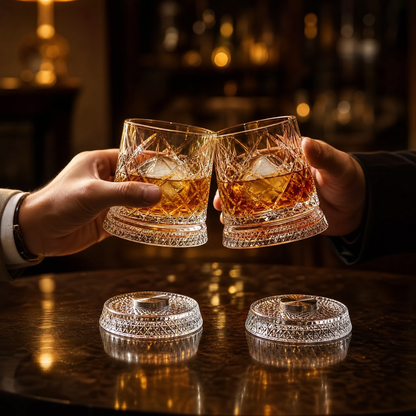 Whiskey Glass Set with 360° Rotating Base — Cut Tumbler 2pc 4