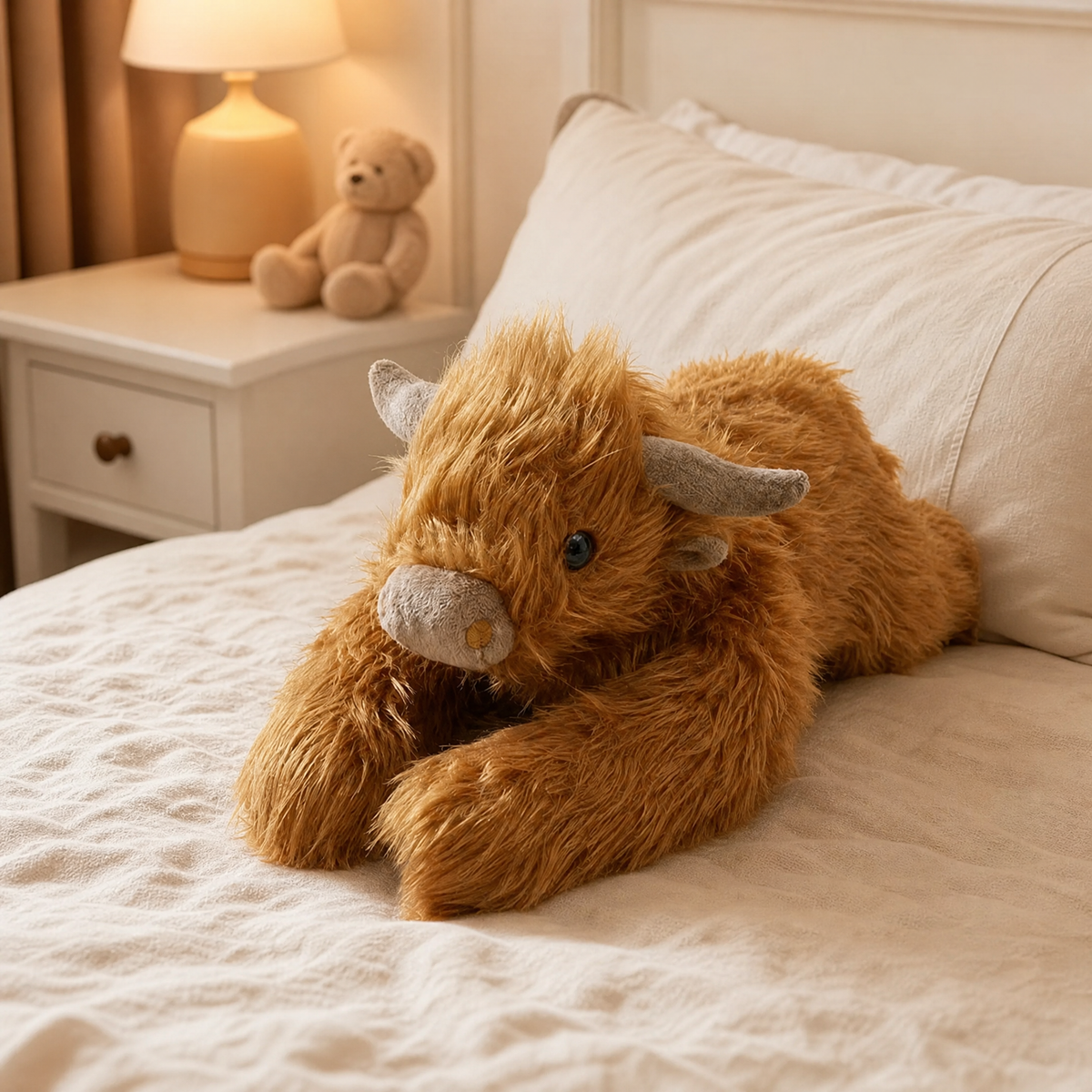 Weighted Plush Highland Cow 65 cm — Long Faux Fur & Horns 4