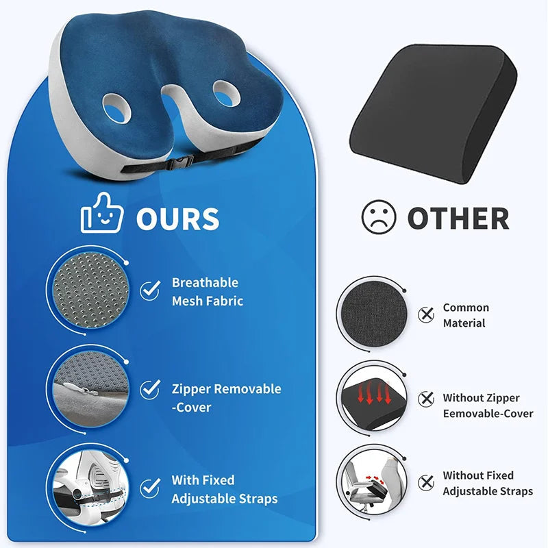 Memory Foam Seat Cushion — Coccyx & Sit Bone Pain Relief 3