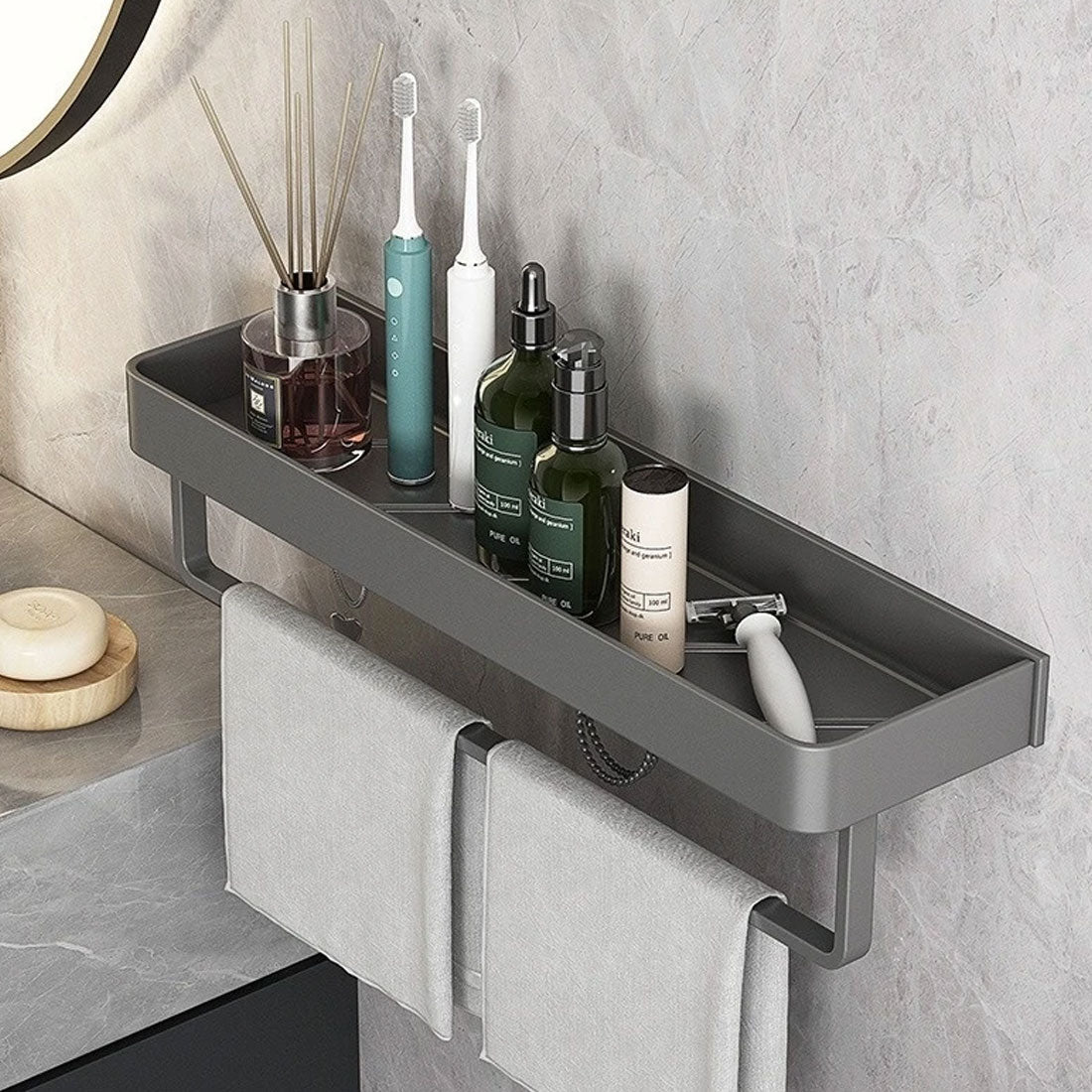 AquaShelf Bathroom Wall Shelf — Organizer with Towel Holder 2
