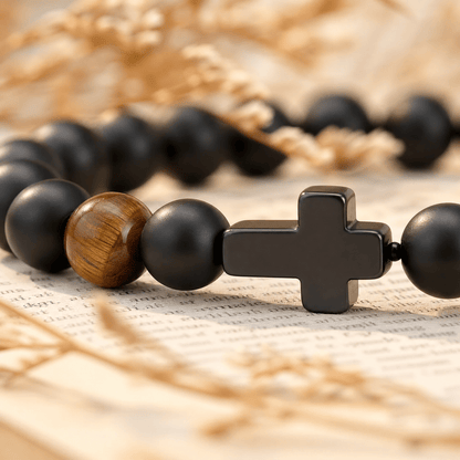 Gift for Dad — Men's Black Bead Cross Bracelet with Card 5