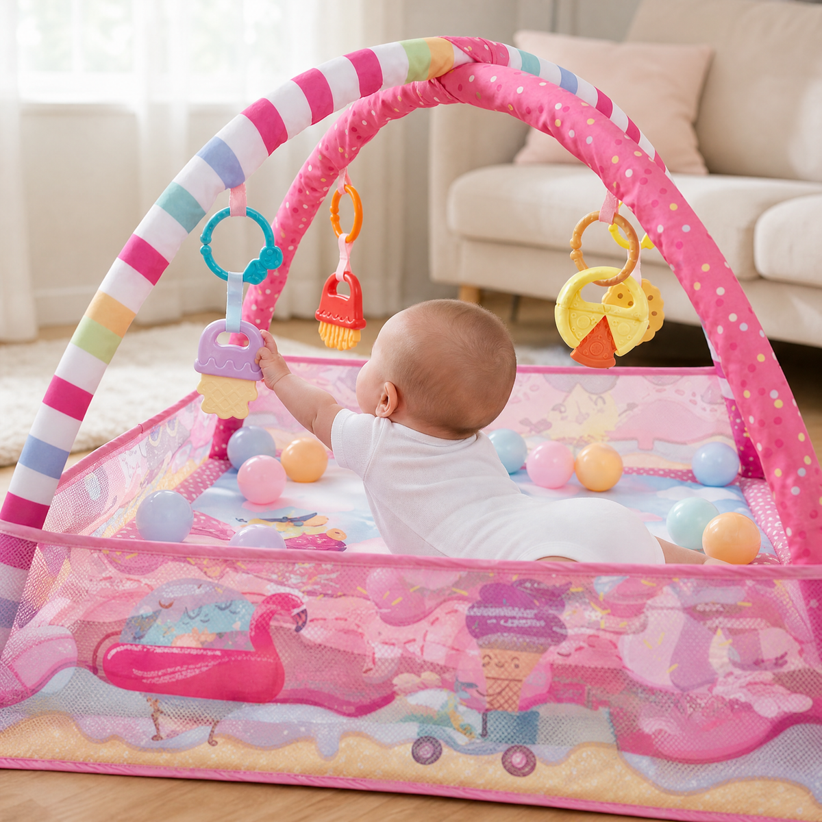Baby Play Mat Activity Gym with Ball Pit & Hanging Toys 2