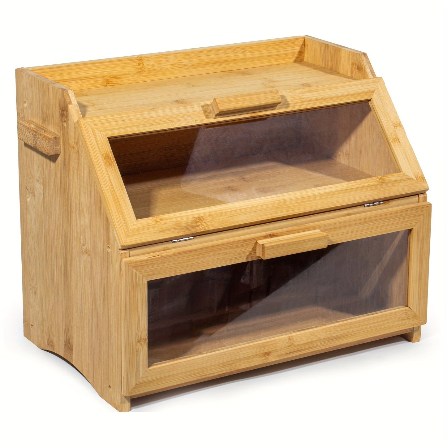 Bamboo Bread Box with Double Shelves & Ventilation Windows 2
