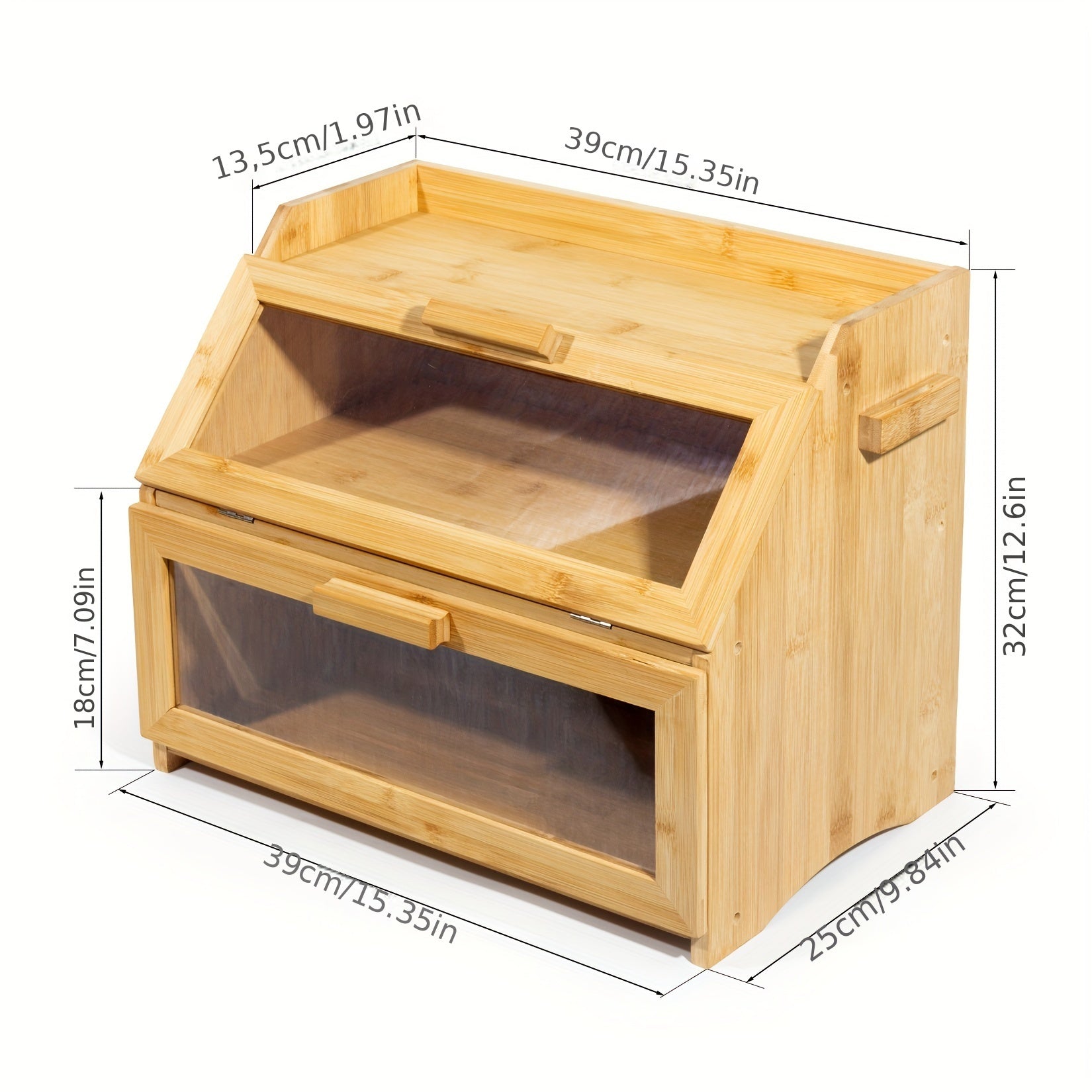 Bamboo Bread Box with Double Shelves & Ventilation Windows 4