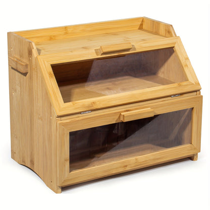 Bamboo Bread Box with Double Shelves & Ventilation Windows 5