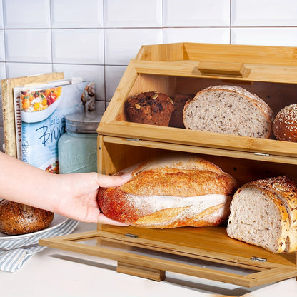 Bamboo Bread Box with Double Shelves & Ventilation Windows 6