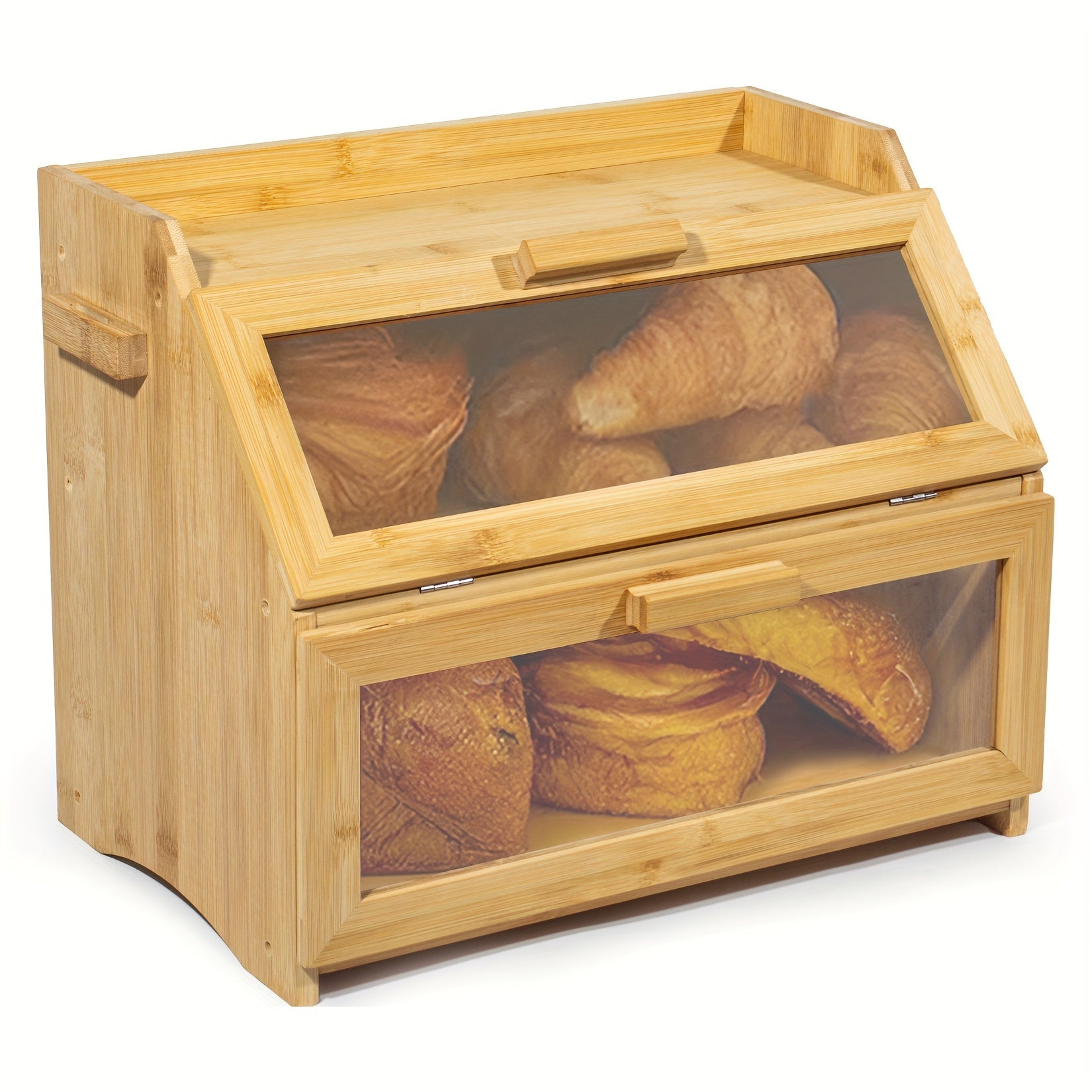 Bamboo Bread Box with Double Shelves & Ventilation Windows 1