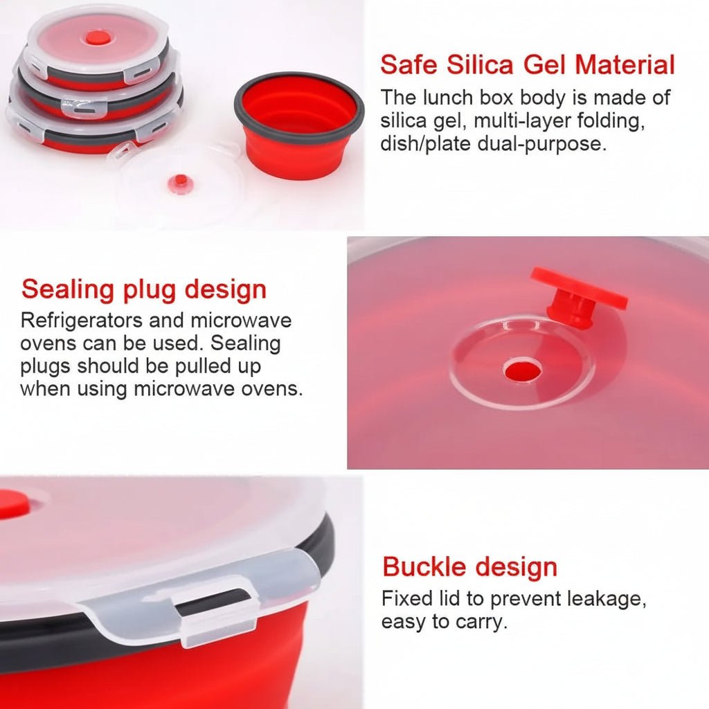Collapsible Silicone Bento Lunchbox Set — Leakproof Lid 4
