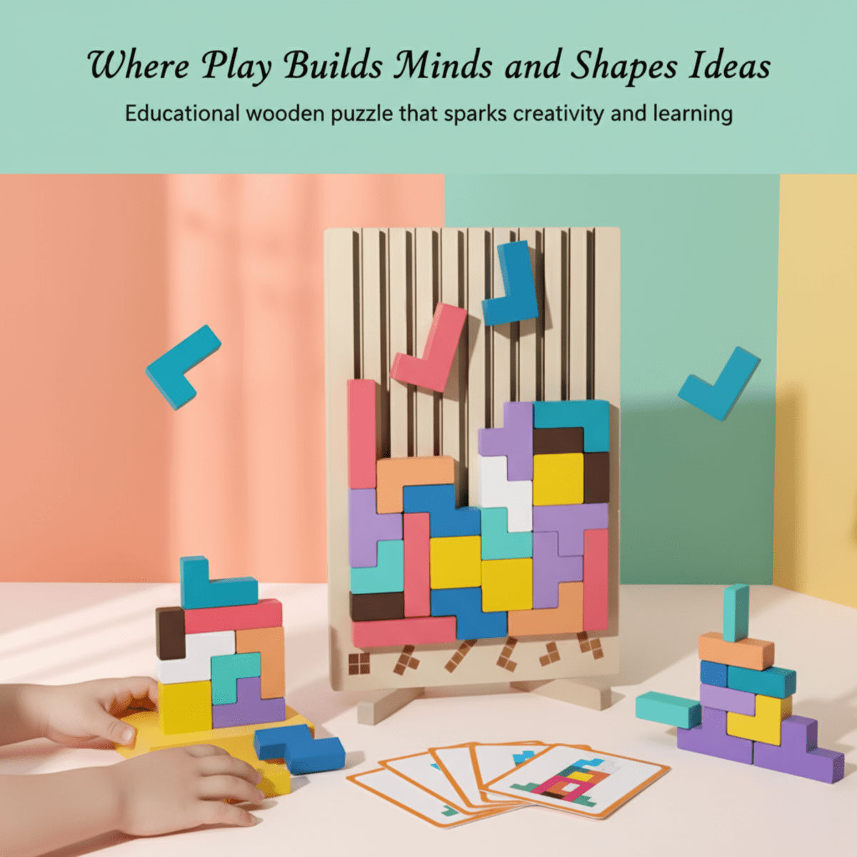 Montessori Toys — BriqLearn Wooden Tetris Stacking Block Set 5