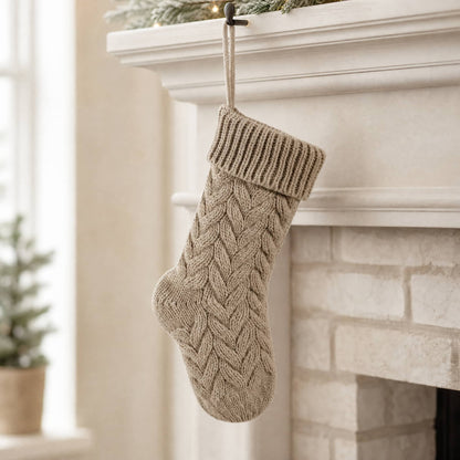 Cable Knit Christmas Stocking 37 cm — 4 Colors Polyester 10
