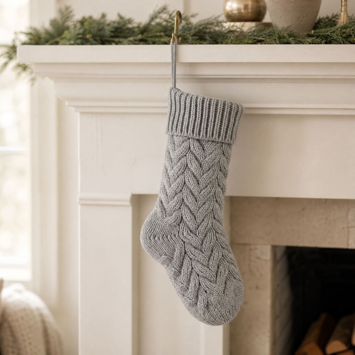 Cable Knit Christmas Stocking 37 cm — 4 Colors Polyester 11