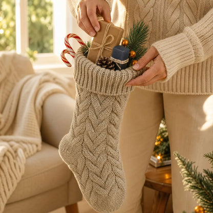 Cable Knit Christmas Stocking 37 cm — 4 Colors Polyester 3