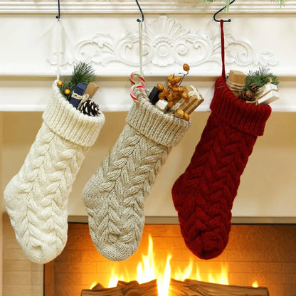 Cable Knit Christmas Stocking 37 cm — 4 Colors Polyester 4