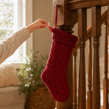 Cable Knit Christmas Stocking 37 cm — 4 Colors Polyester 5