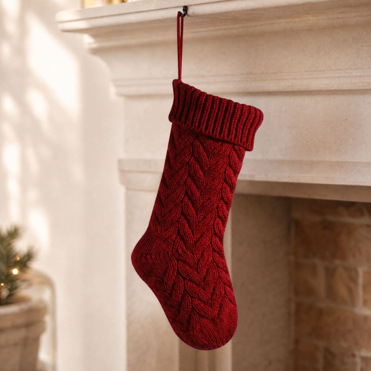 Cable Knit Christmas Stocking 37 cm — 4 Colors Polyester 8