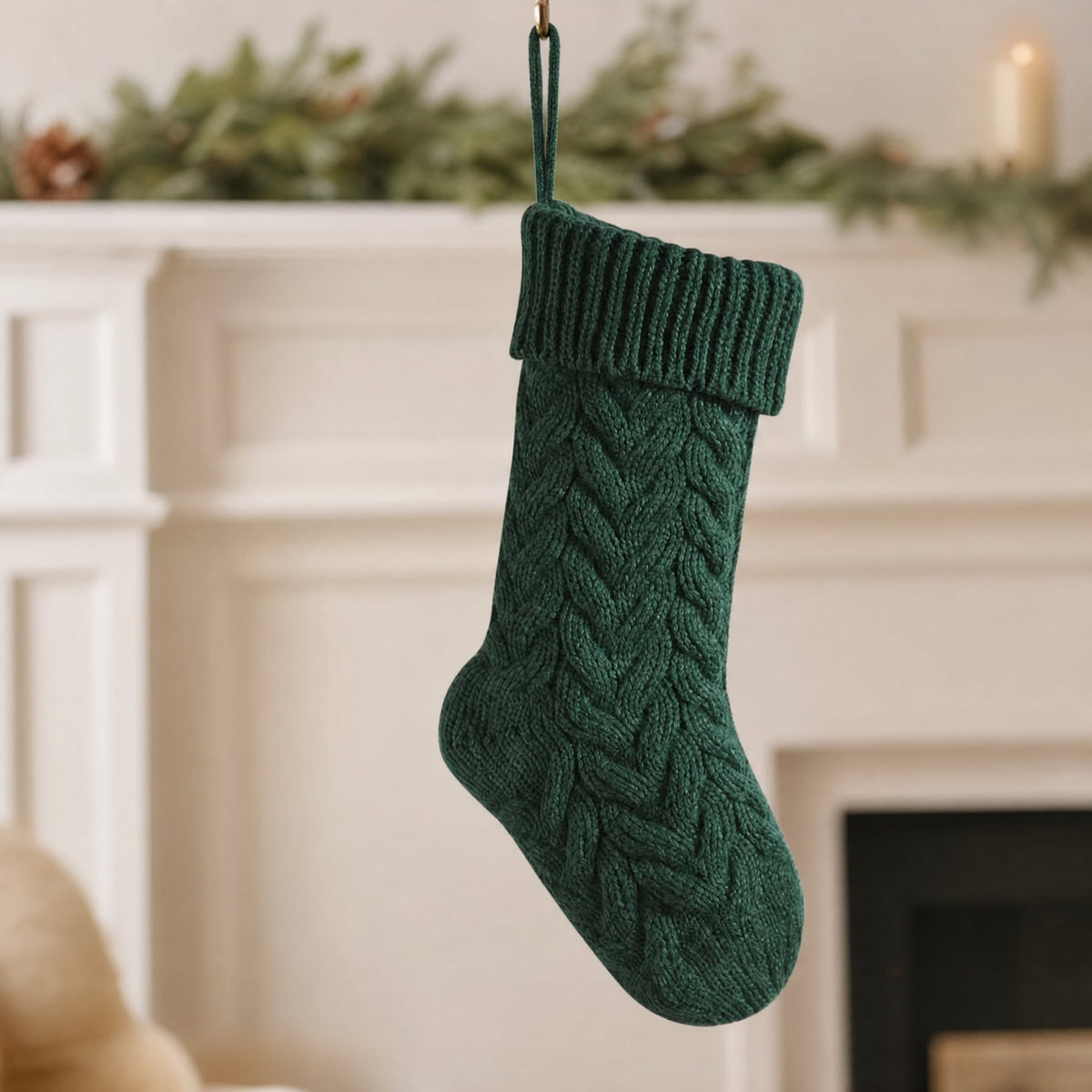 Cable Knit Christmas Stocking 37 cm — 4 Colors Polyester 1