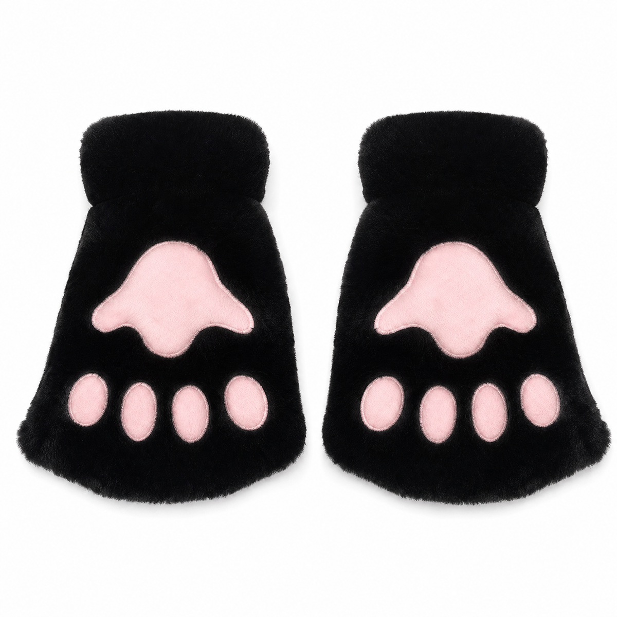 Cat Paw Plush Fingerless Gloves — 3D Paw Pad One Size 10
