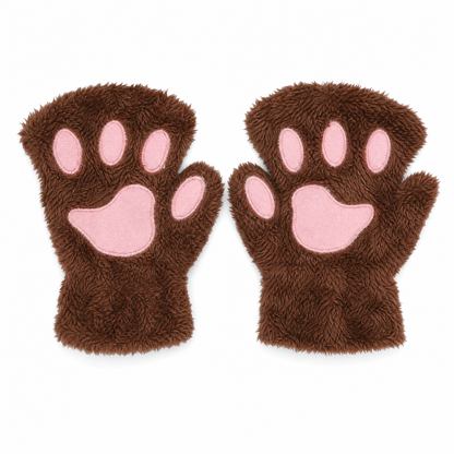 Cat Paw Plush Fingerless Gloves — 3D Paw Pad One Size 11