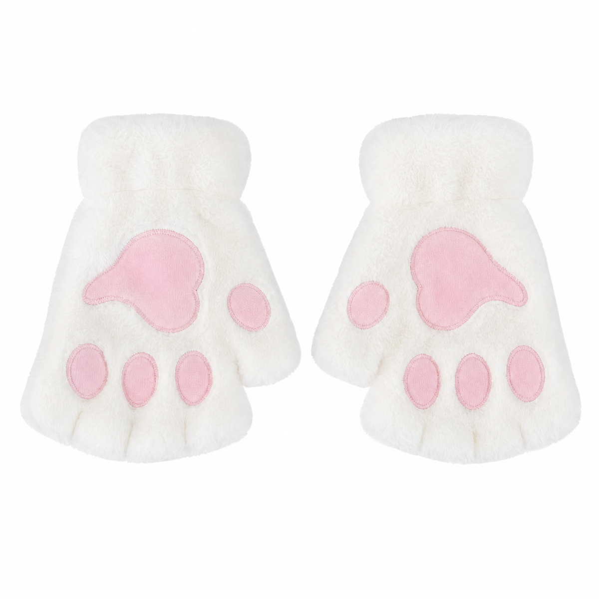 Cat Paw Plush Fingerless Gloves — 3D Paw Pad One Size 13