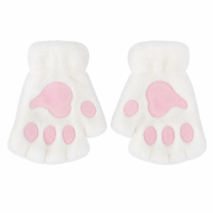 Cat Paw Plush Fingerless Gloves — 3D Paw Pad One Size 13