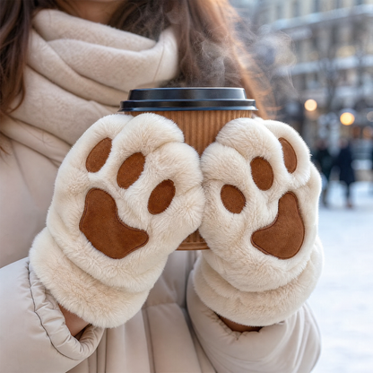 Cat Paw Plush Fingerless Gloves — 3D Paw Pad One Size 2