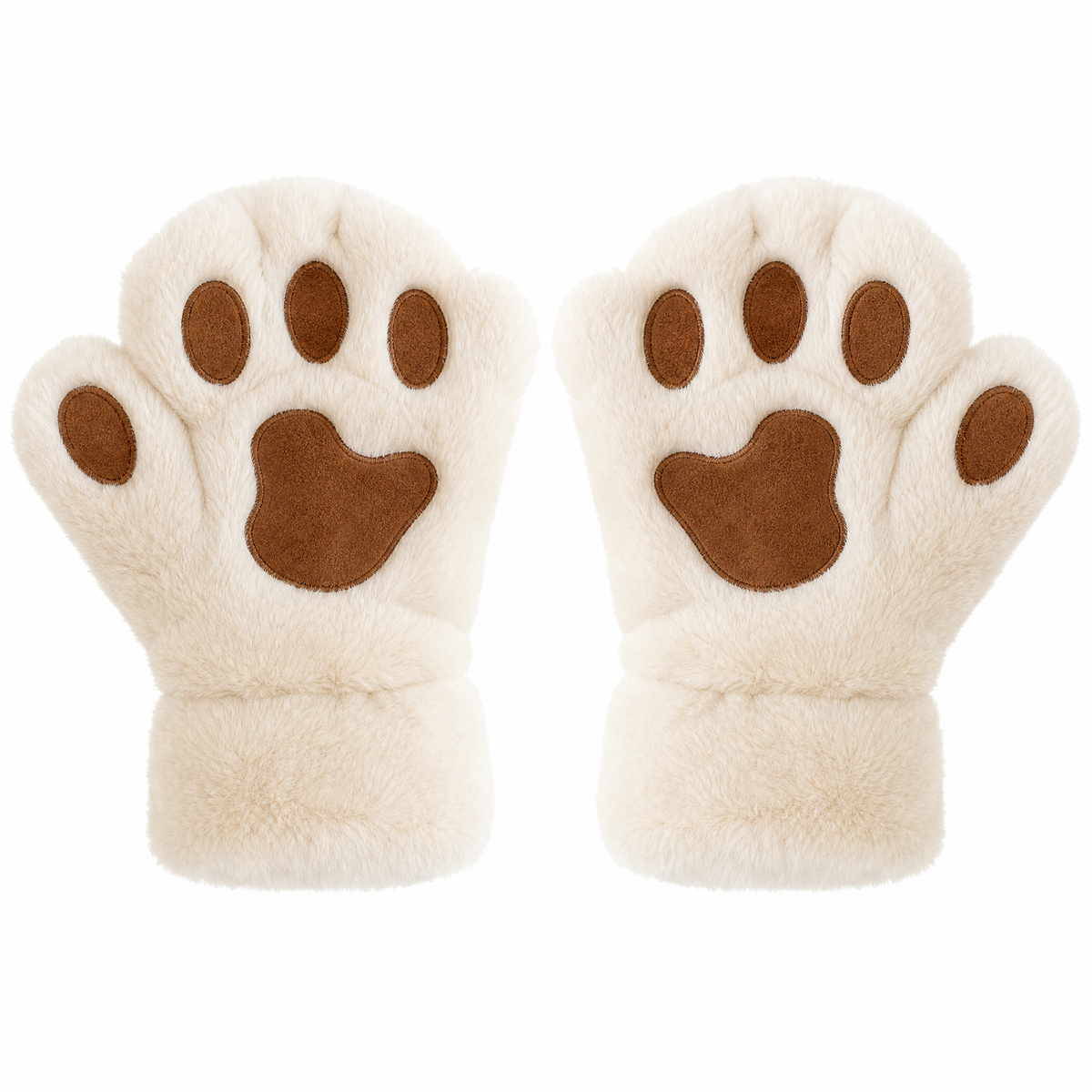Cat Paw Plush Fingerless Gloves — 3D Paw Pad One Size 7