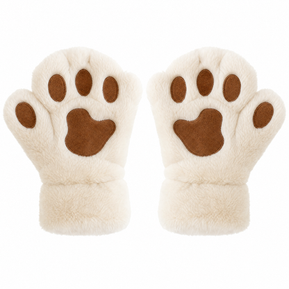 Cat Paw Plush Fingerless Gloves — 3D Paw Pad One Size 7