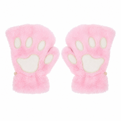 Cat Paw Plush Fingerless Gloves — 3D Paw Pad One Size 9