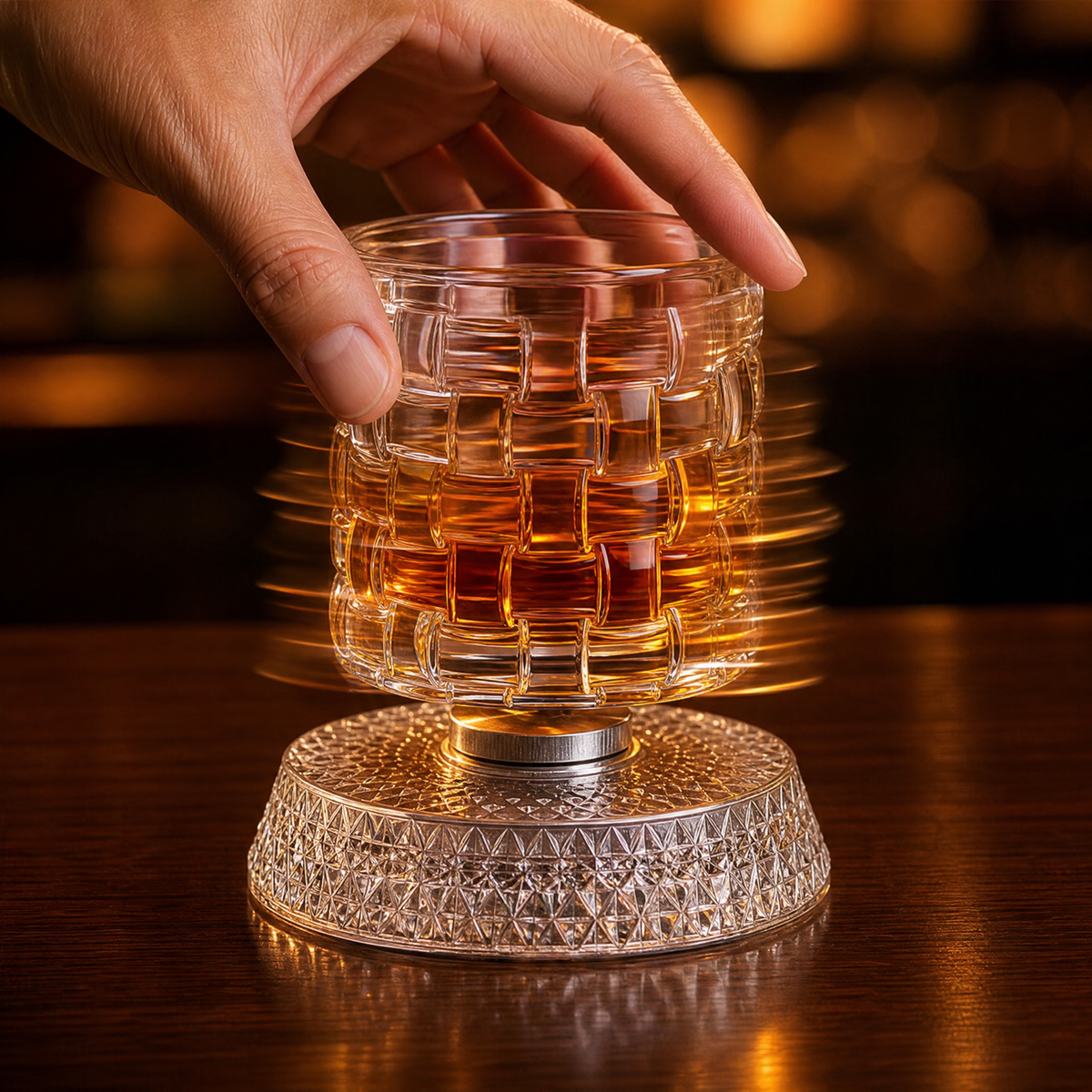 Whiskey Glass Set with 360° Rotating Base — Cut Tumbler 2pc 2