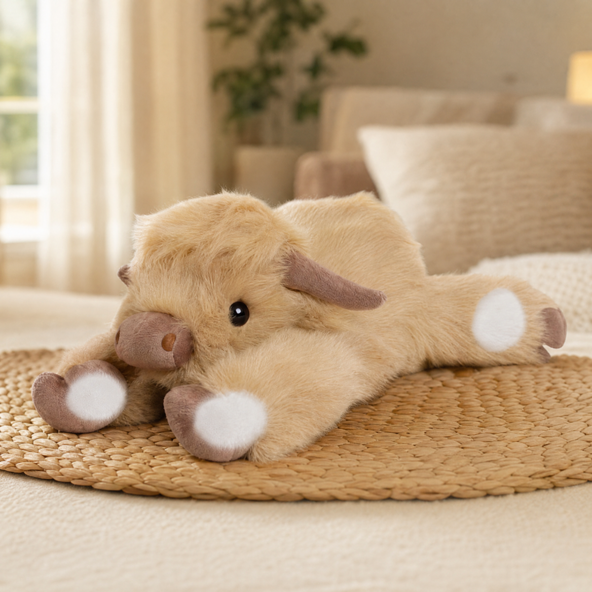 Weighted Plush Highland Cow 65 cm — Long Faux Fur & Horns 6