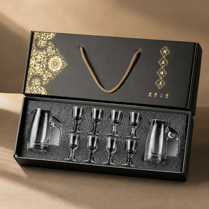 Chinese Baijiu Gift Set — 8 Shot Glasses & 2 Glass Decanters 12